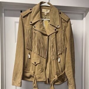 Michael Kors Tan Leather Fringe Jacket
